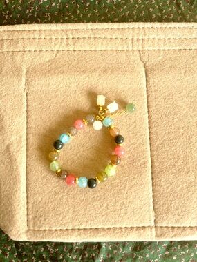 Colorful Faceted Bead Stretch Bracelet with Gold Charms